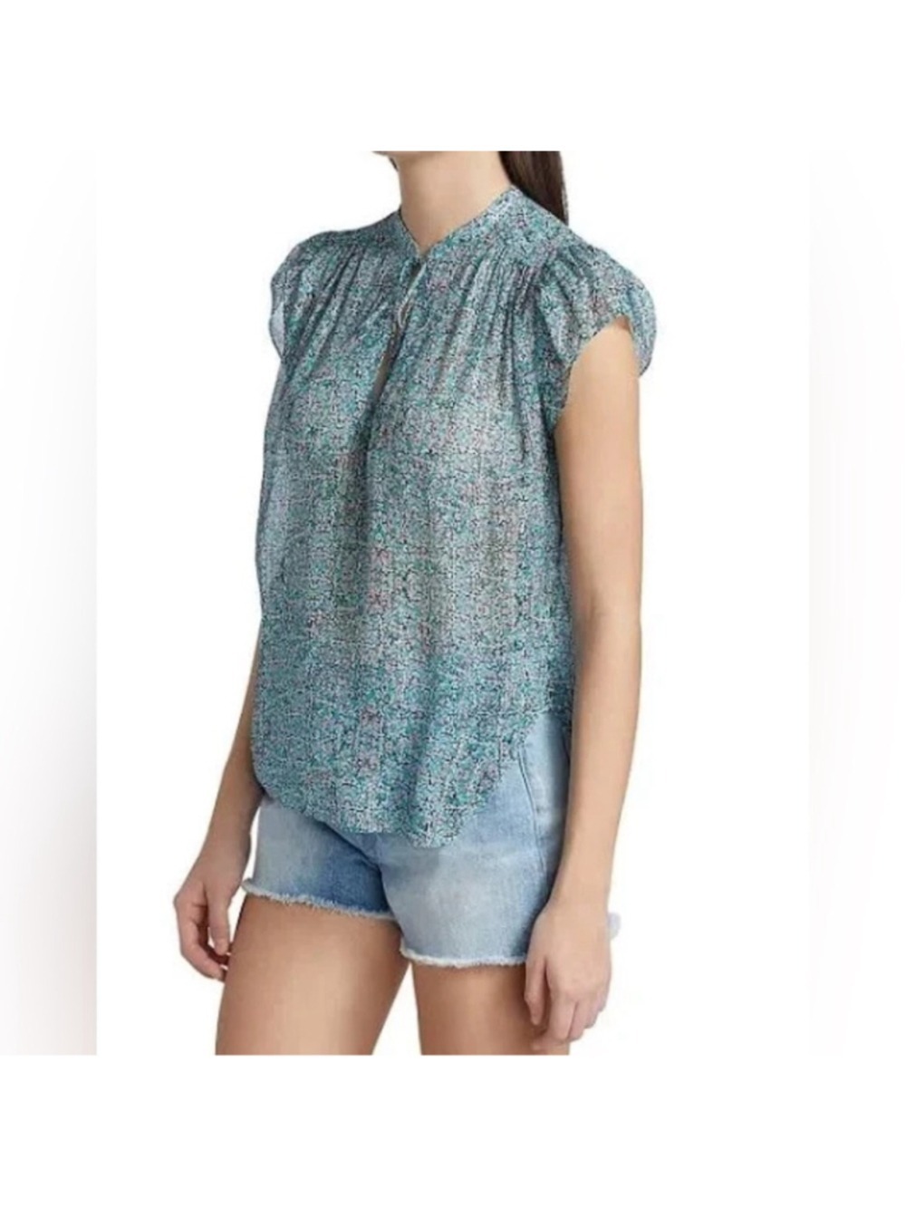 7 For All Mankind Silk Flutter Tie Sleeve Wildflower Top New Floral Small